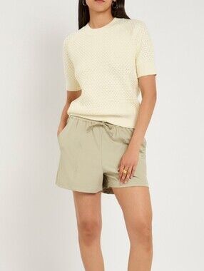 Varley Crew Pullover Knit Sweater  white Size Large Short Sleeve Old Money Luxur